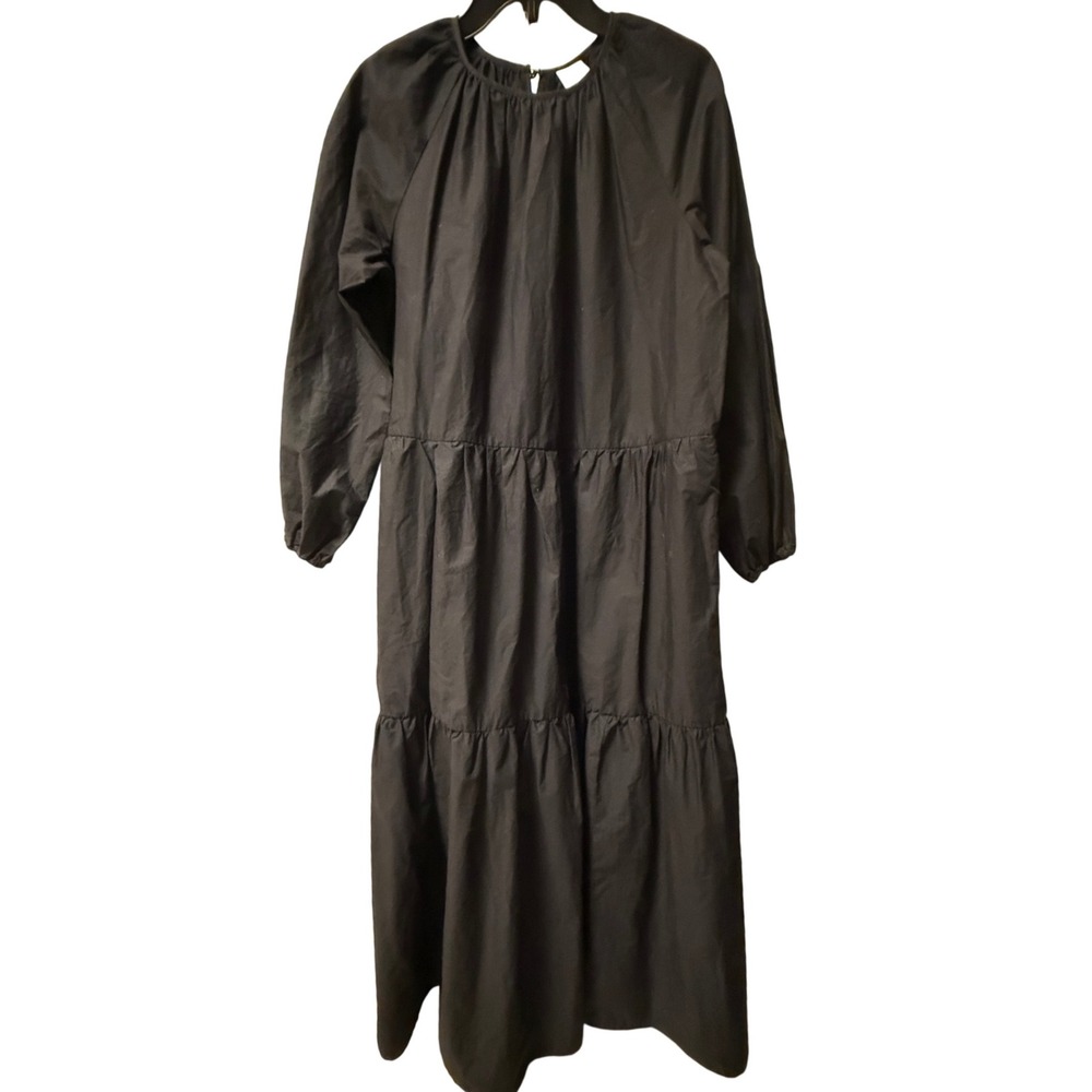 H & M‎ Black Tiered Ruffled Oversized 3/4 Sleeve Midi Dress Size XS